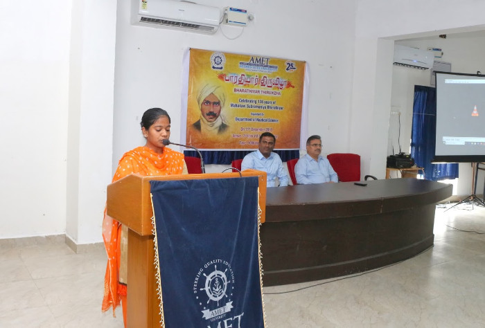 Dept. of Nautical Science organized Bharathiyar Thiruvizha - Celebrating 136 years of Mahakavi Subramaniya Bharathiyar  on 11 Dec 2018 at V.B.S. Rajan Library Seminar Hall.