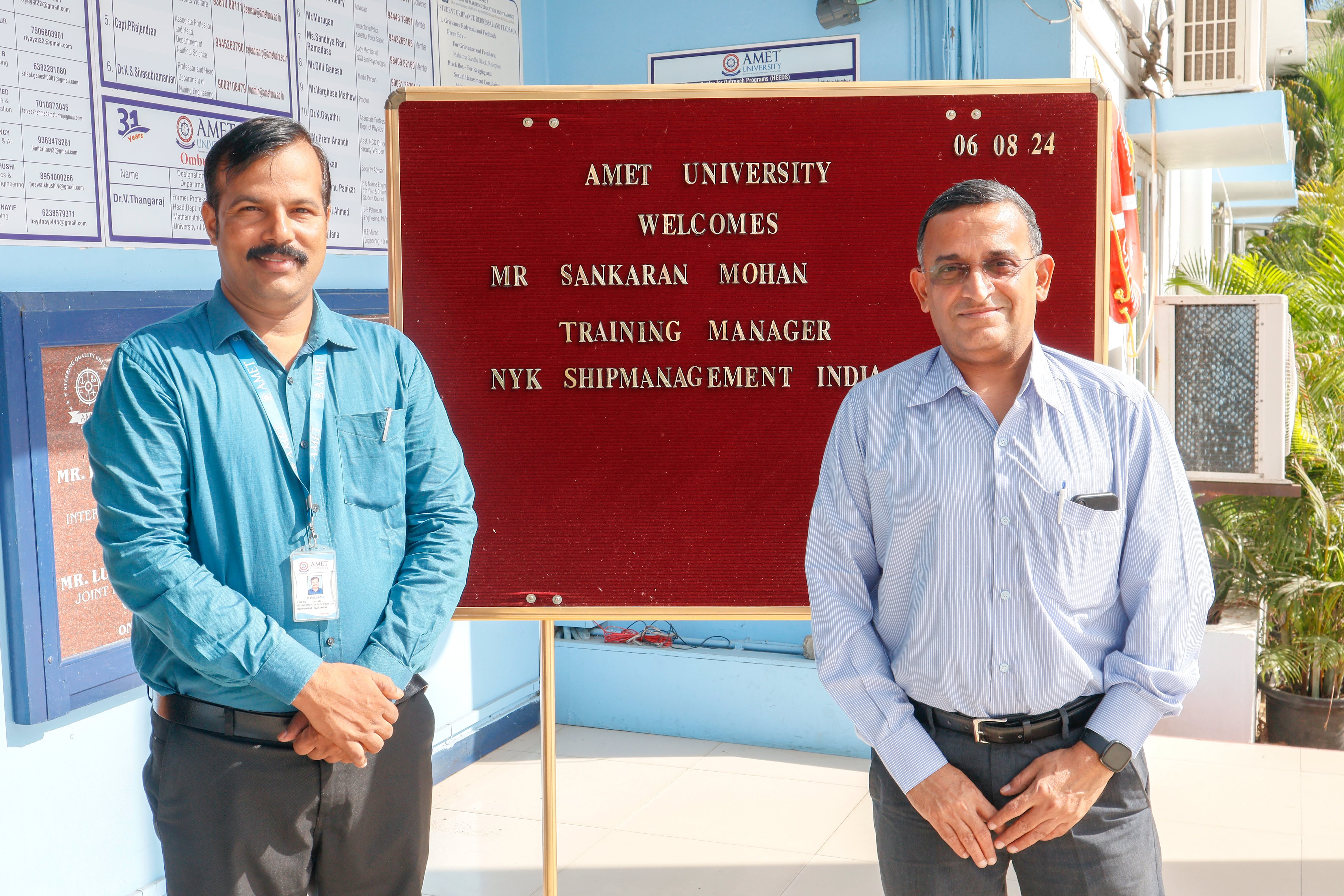 Mr. Sankaran Mohan, Training Manager at M/s. NYK Shipmanagement India, visited to conduct an online test for our deck cadets on 06.08.2024